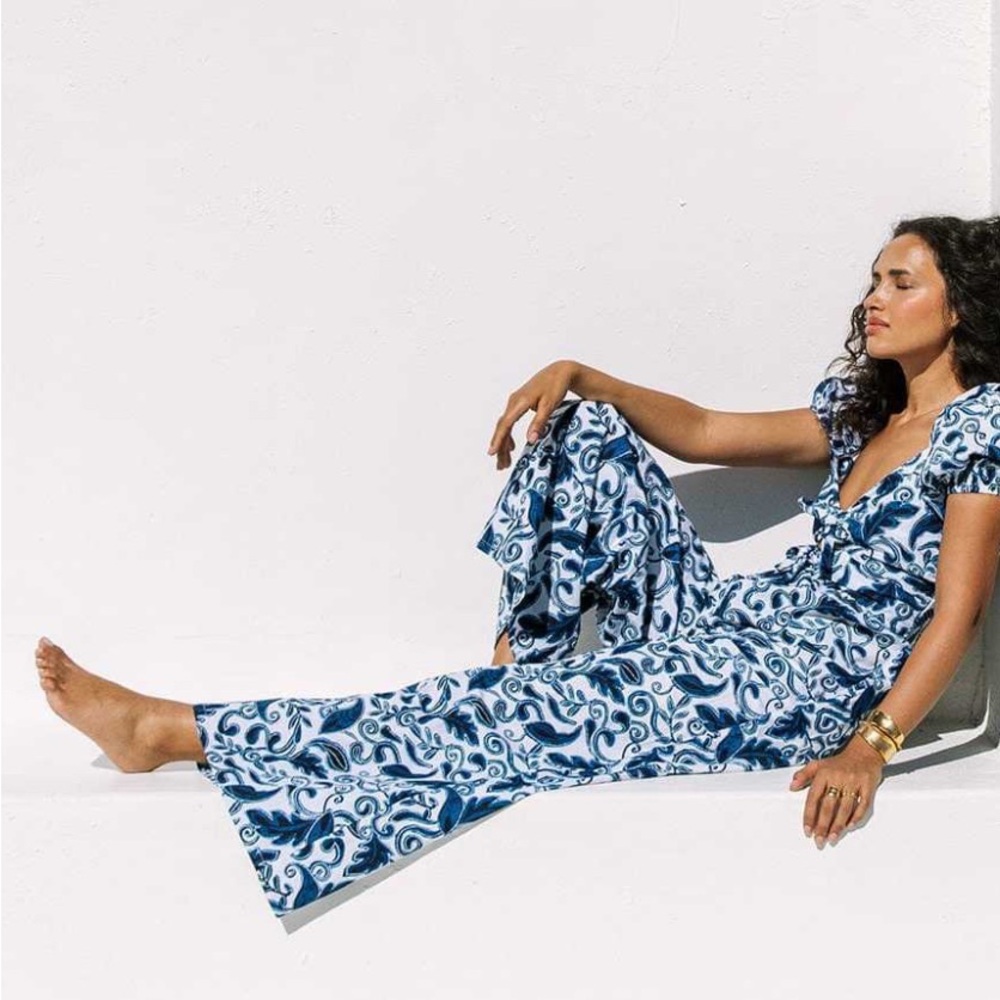 Cleobella Women’s New Reza Jumpsuit Wide Leg Blue In Small